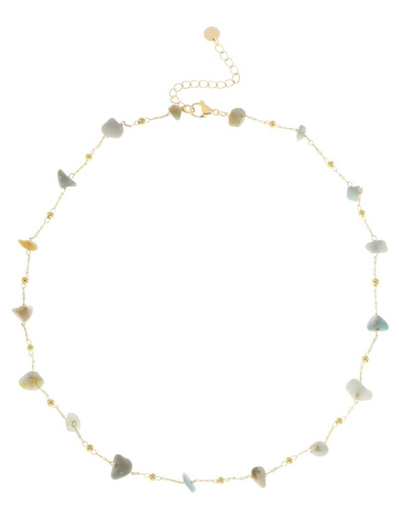 Fijn kort kettinkje met ongelijke edelsteentjes - Zeegroen