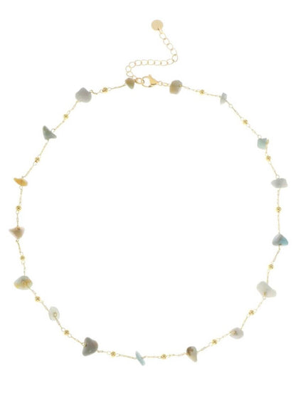 Fijn kort kettinkje met ongelijke edelsteentjes - Zeegroen