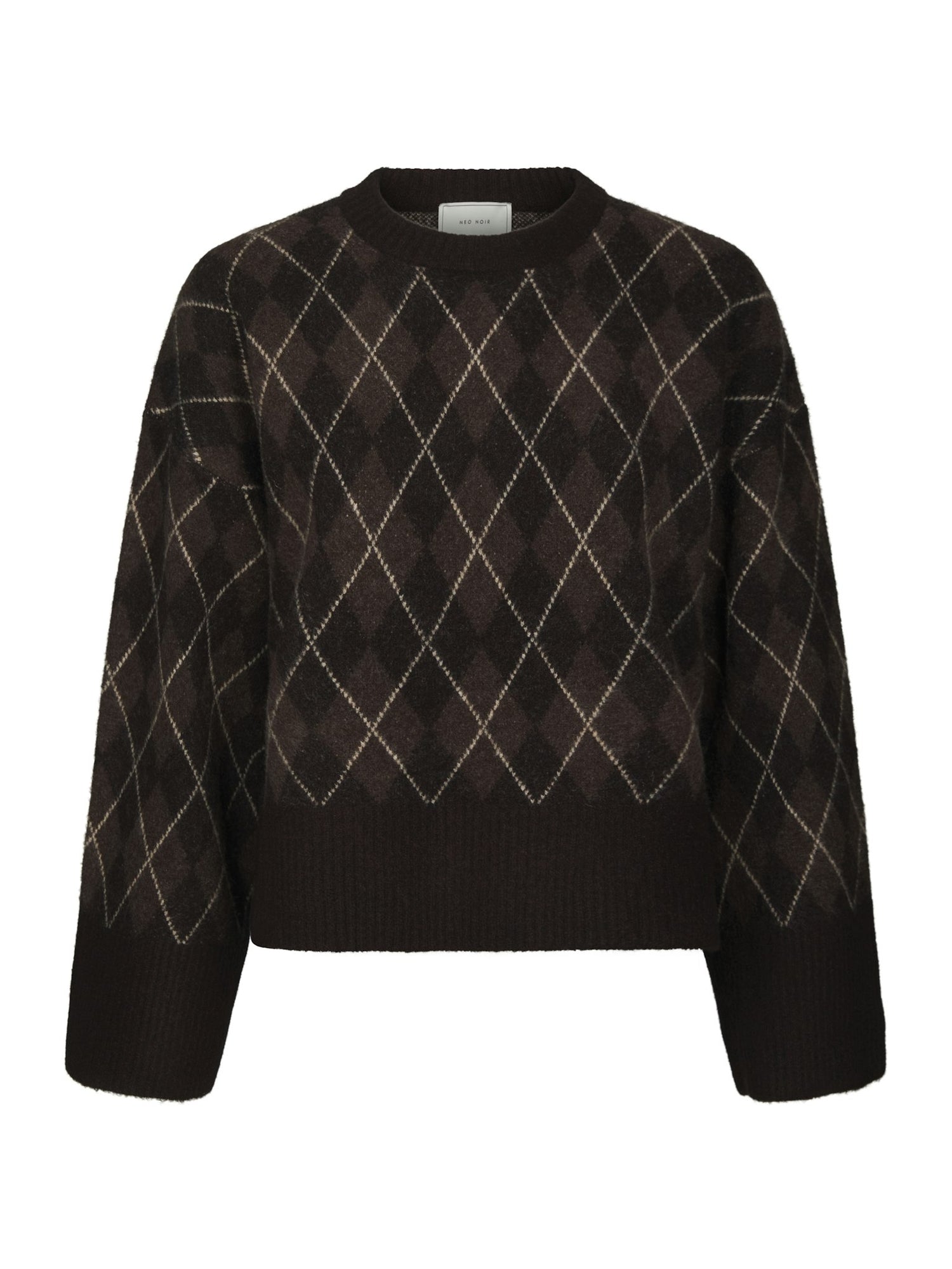Kick Check Knit Blouse - Dark Brown