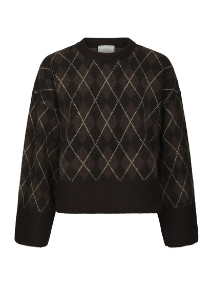Kick Check Knit Blouse - Dark Brown