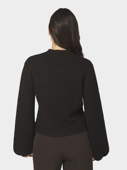 Gio Fluffy Knit Cardigan - Dark Brown