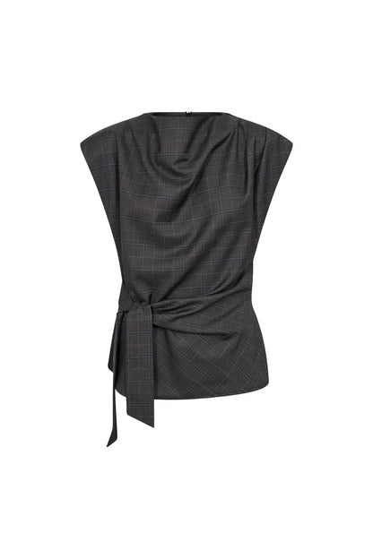 EloraCC Check Pleat Top - Dark Grey
