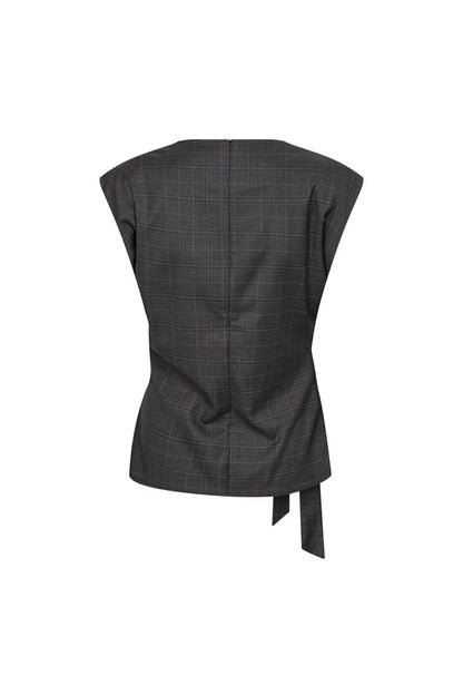 EloraCC Check Pleat Top - Dark Grey