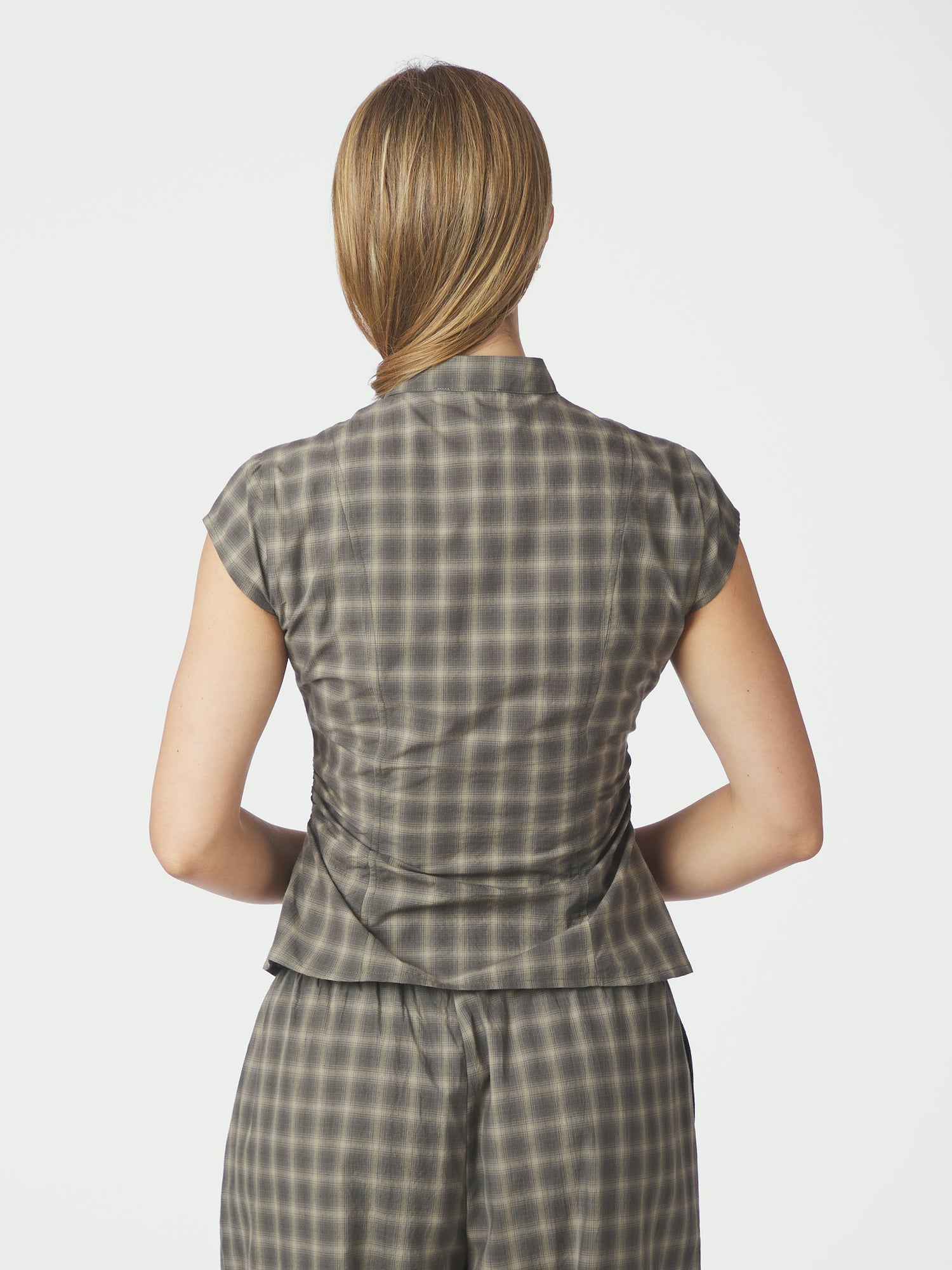 Pascale Checked Blouse - Dusty Army