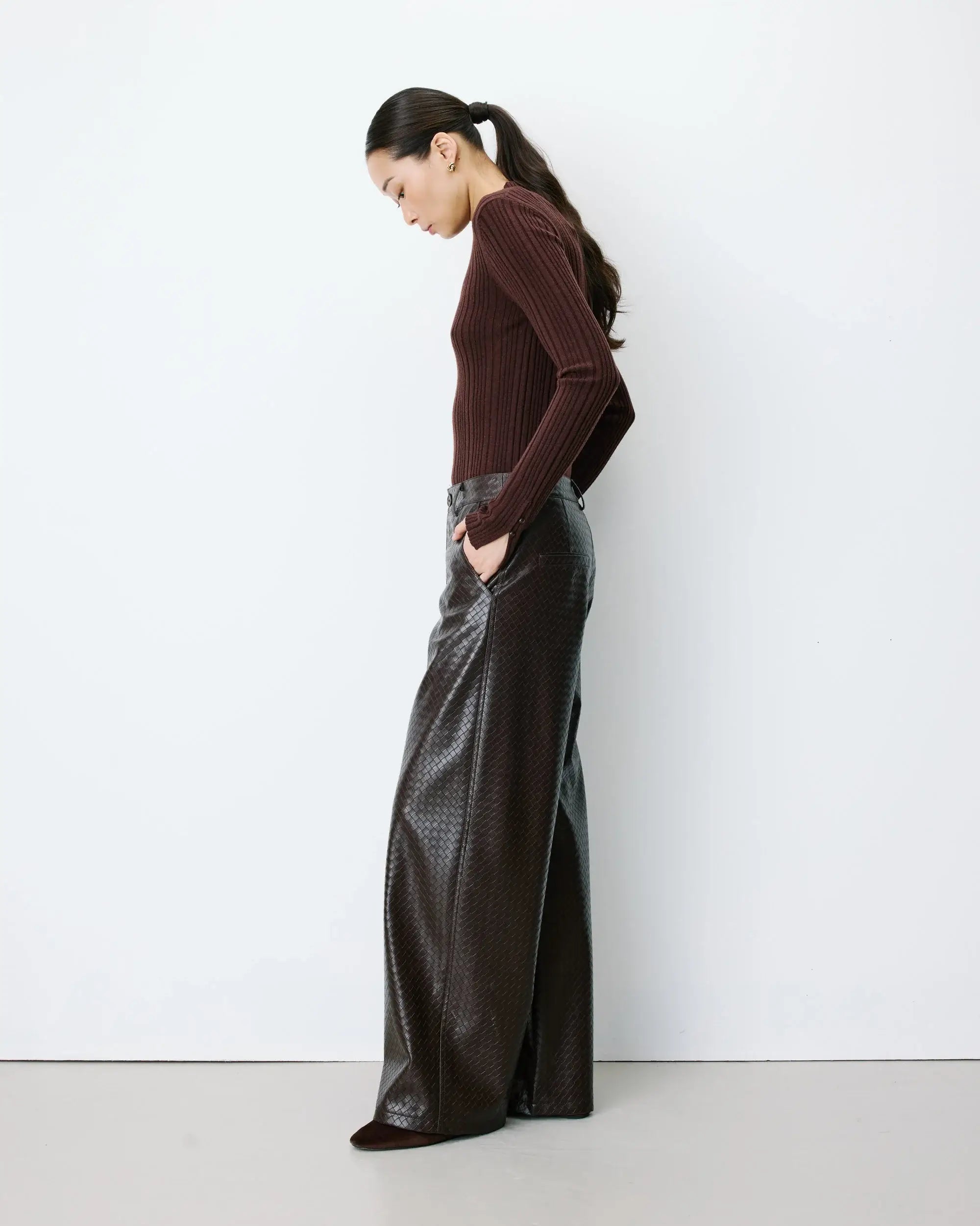 Fake Leather Pantalon - Chocolat