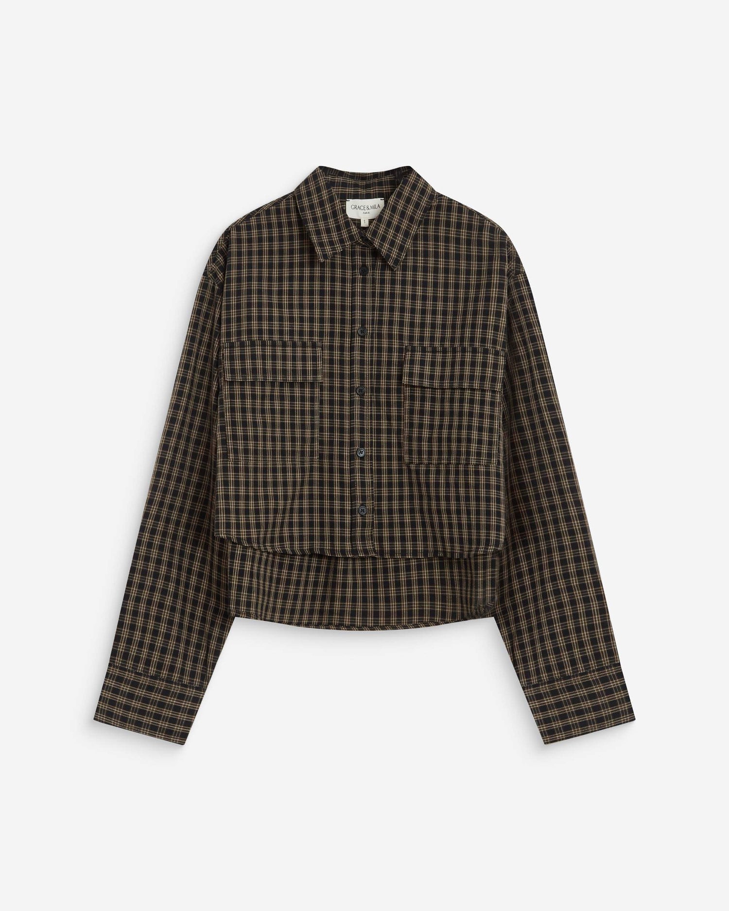 Kurze Bluse kariert - Schwarz
