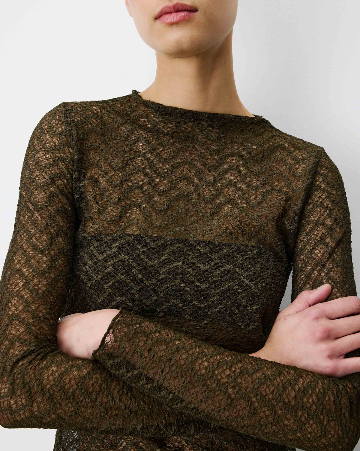 Layered-Spitzenoberteil – Khaki