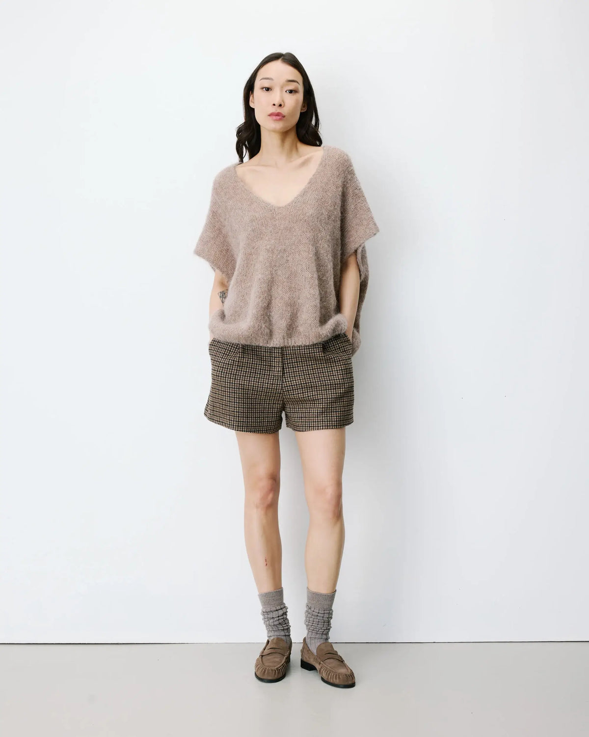 Oversized Spencer V-Ausschnitt – Mokka