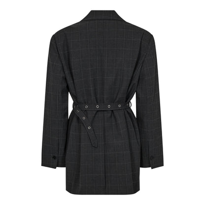 Smokey Check Oversize Belt Blazer - Antracit