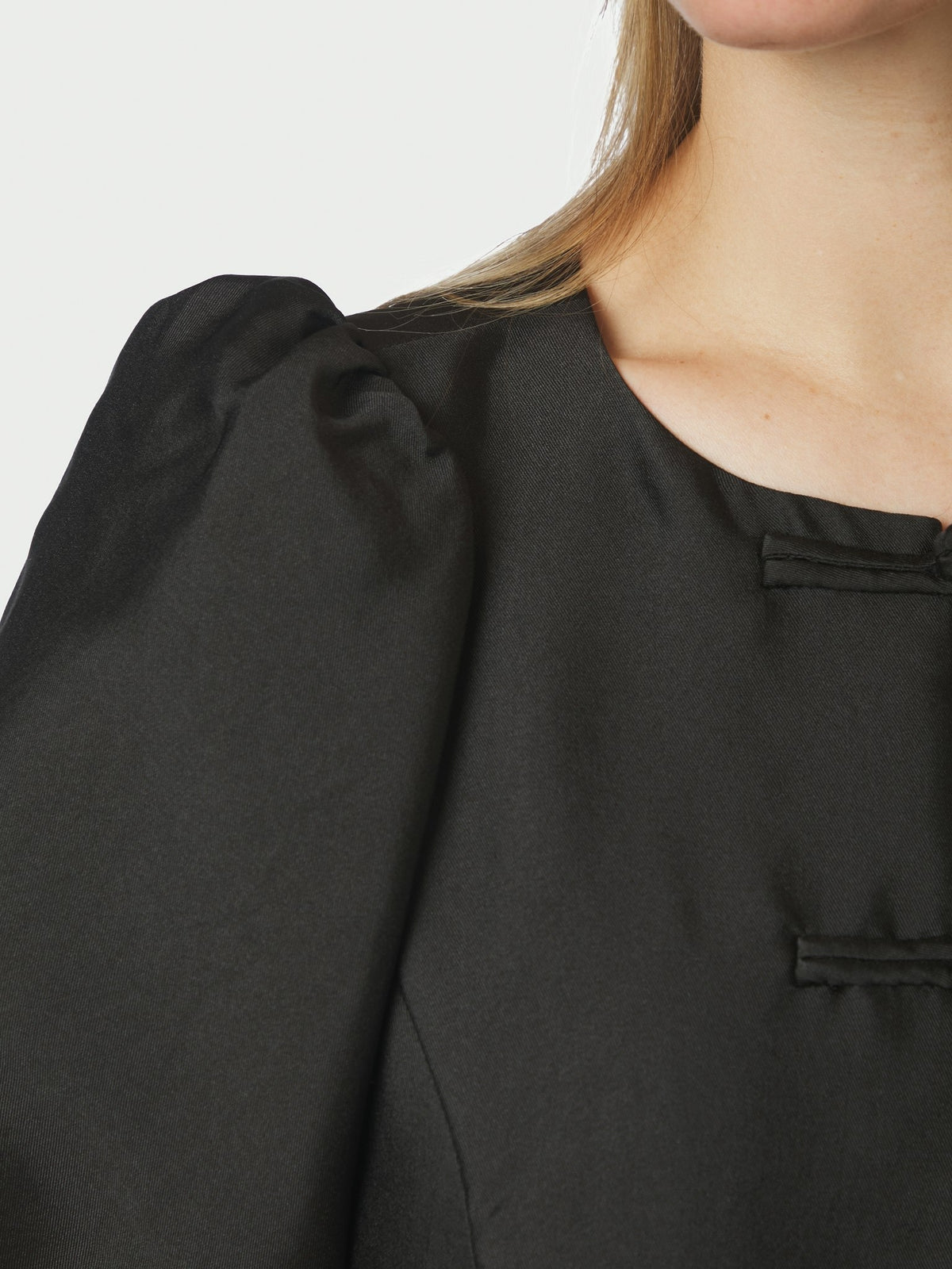 Anela Mandarin Dull Satin Blouse - Black