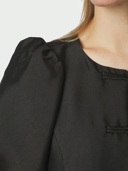 Anela Mandarin Dull Satin Blouse - Black