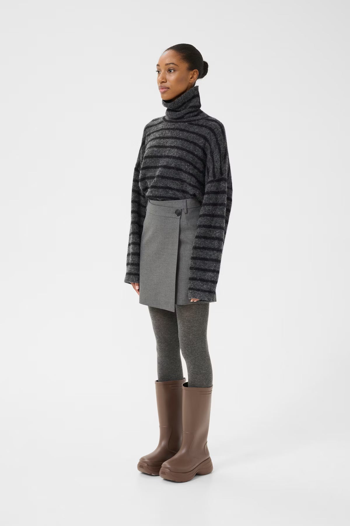 GZpaula Melange MW Wrap Skirt - Dark Grey Melang