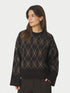 Kick Check Knit Blouse - Dark Brown