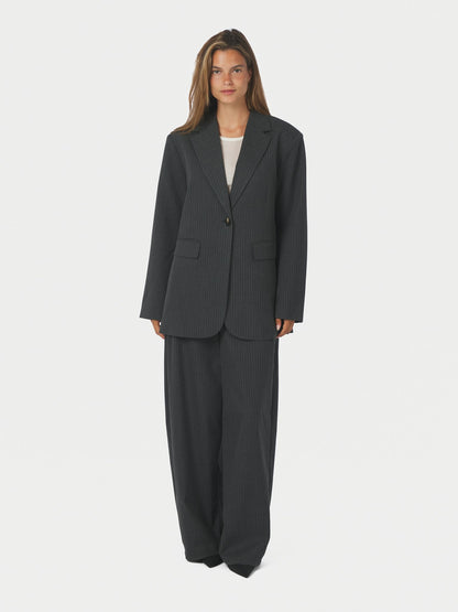 Aarielle Slim Pinstripe Blazer - Dark Grey Melange