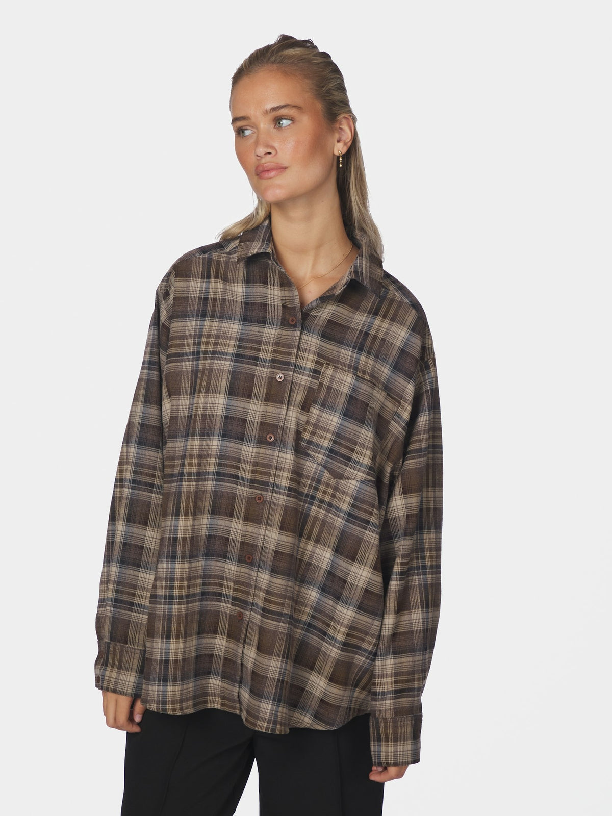 Dalma Flannel Check Shirt - Dark Taupe