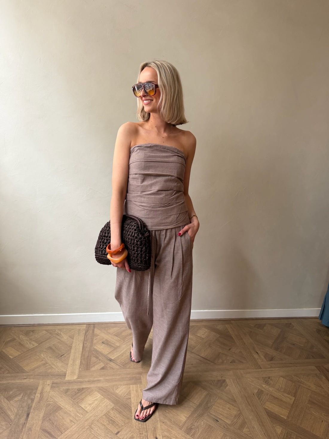 JihoCC Stripe Tube Top - Brown