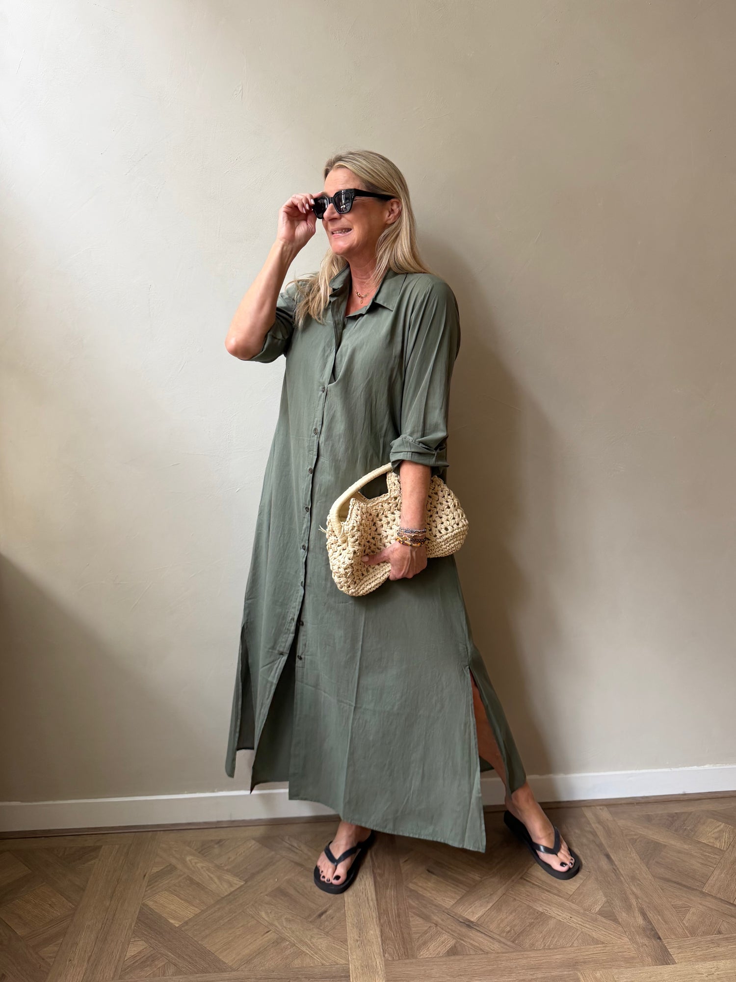 Long Button Dress Holiday - Green