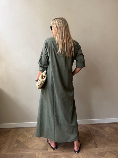 Long Button Dress Holiday - Green