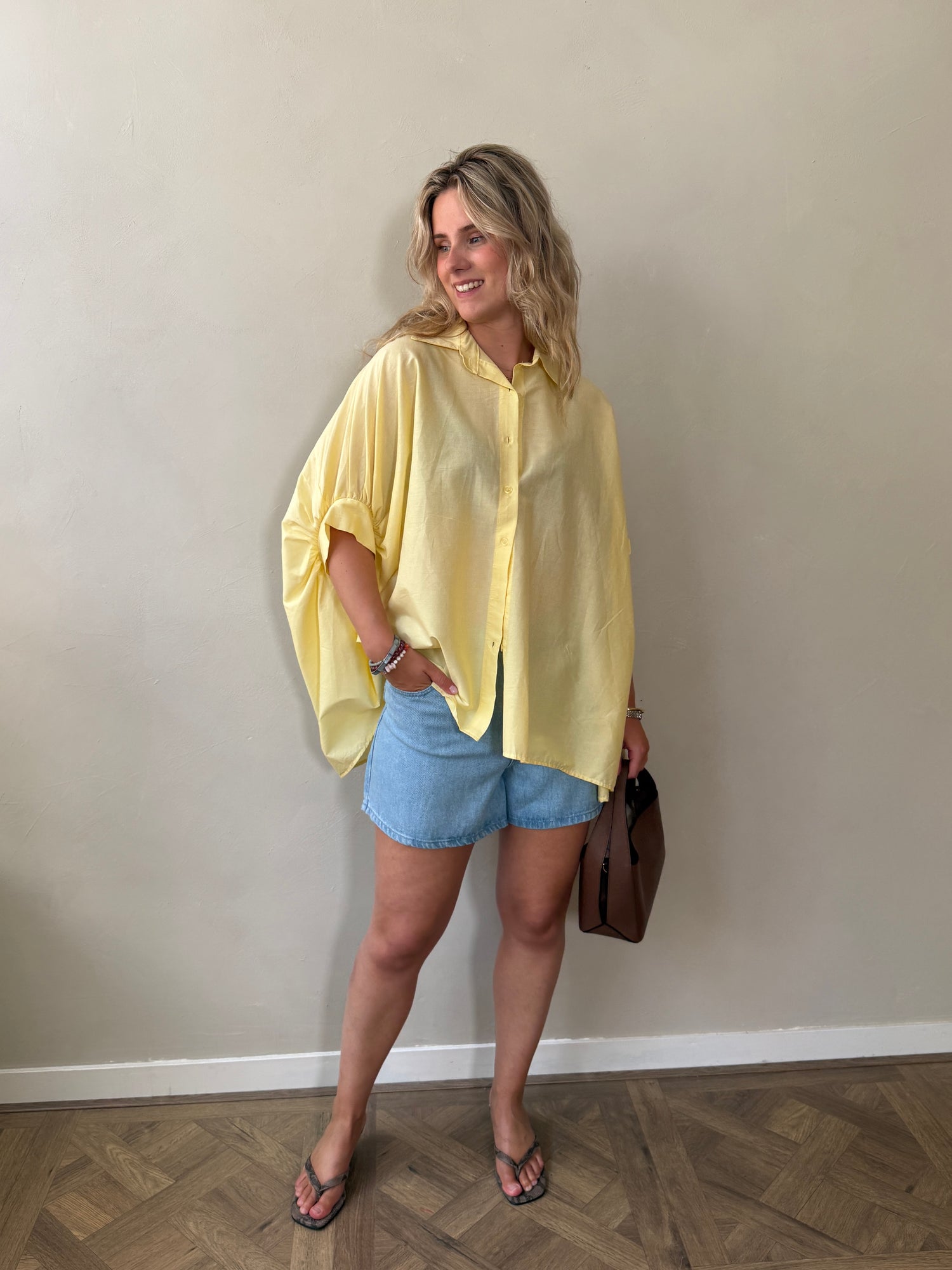 Wide Button Blouse - Yellow