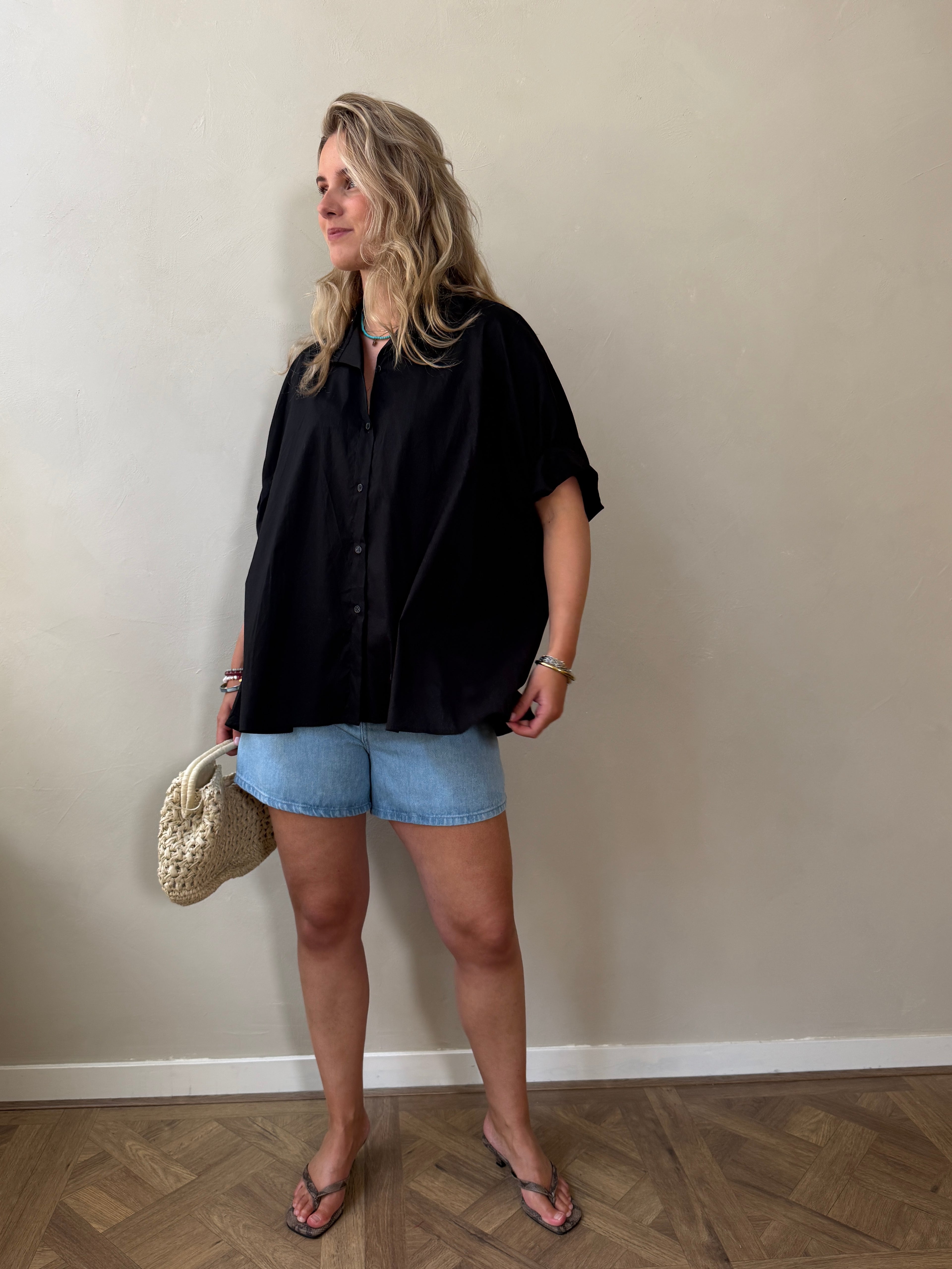 Wide Button Blouse - Black