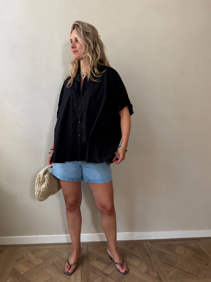 Wide Button Blouse - Black