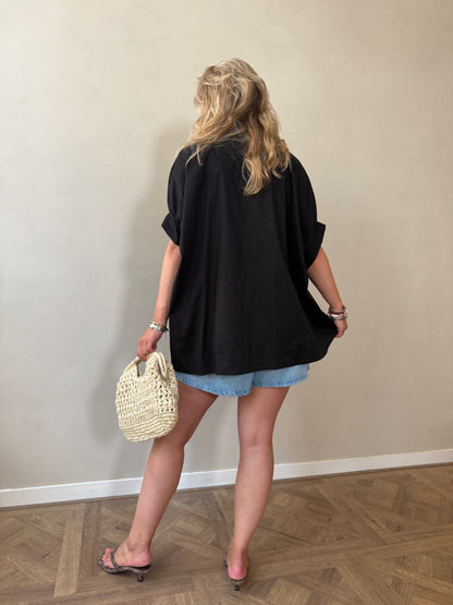 Wide Button Blouse - Black