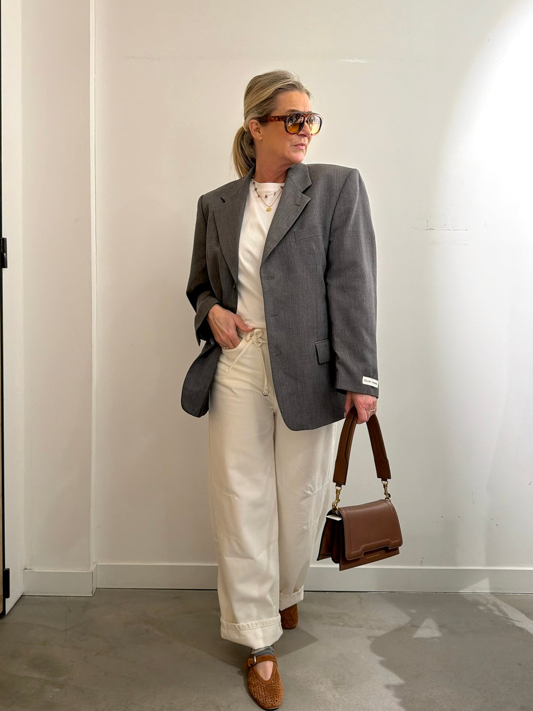 Mid Waist Blazer - Grey Melee