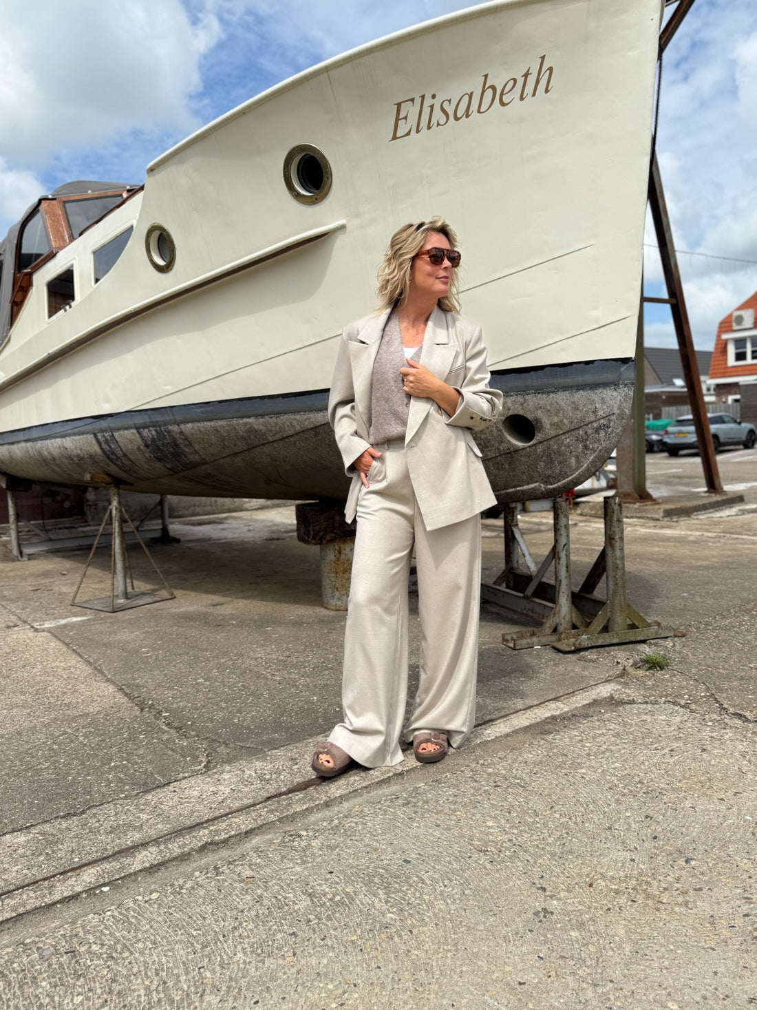 Elle Blazer - Creme beige fine line