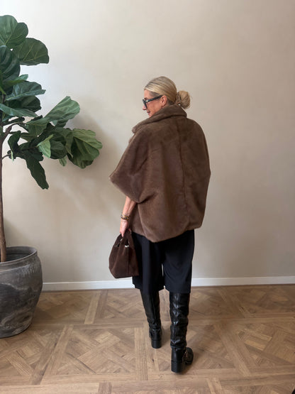 Elin Faux Mink Cape – Dark Clay