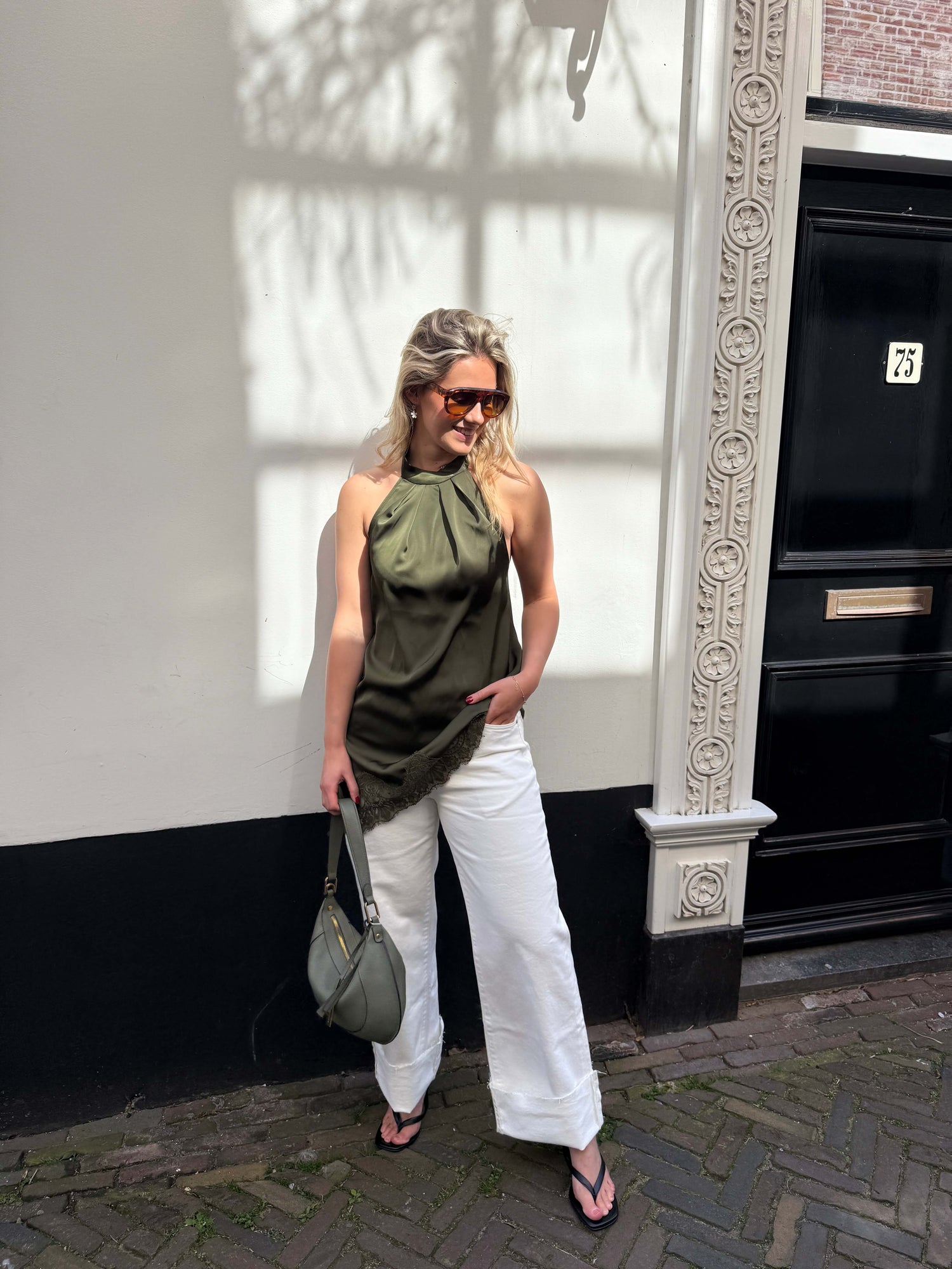 Naomi Asym Halter Top - Army