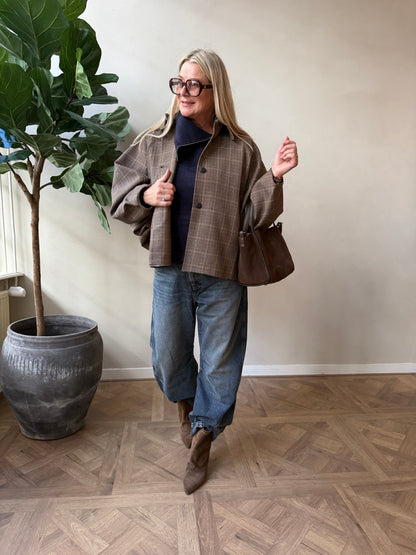Cape-Jacke mit Karomuster – Karamell