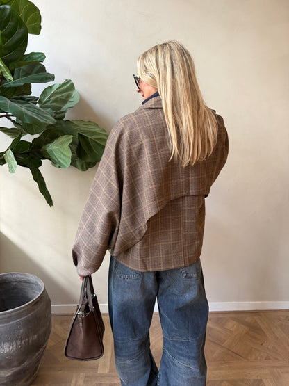 Cape-Jacke mit Karomuster – Karamell