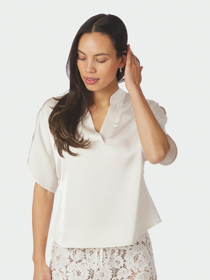 Anelle Heavy Sateen Blouse - Pearl