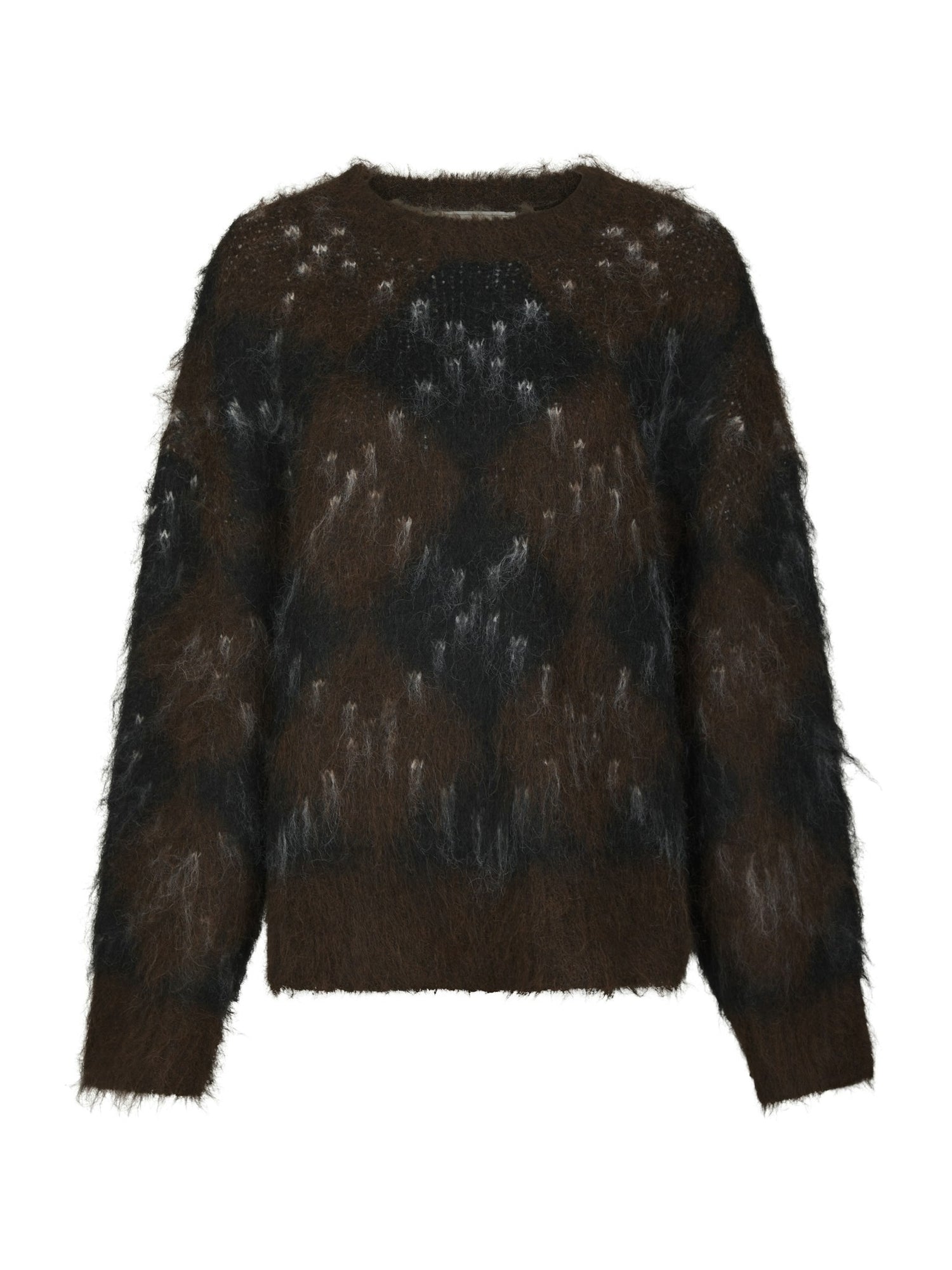 Roeme Check Fluffy Knit Blouse - Dark Brown
