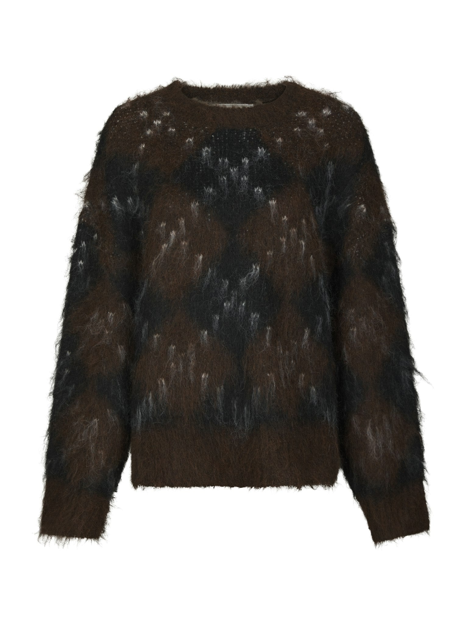 Roeme Check Fluffy Knit Blouse - Dark Brown