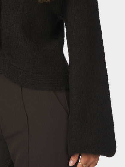 Gio Fluffy Knit Cardigan - Dark Brown
