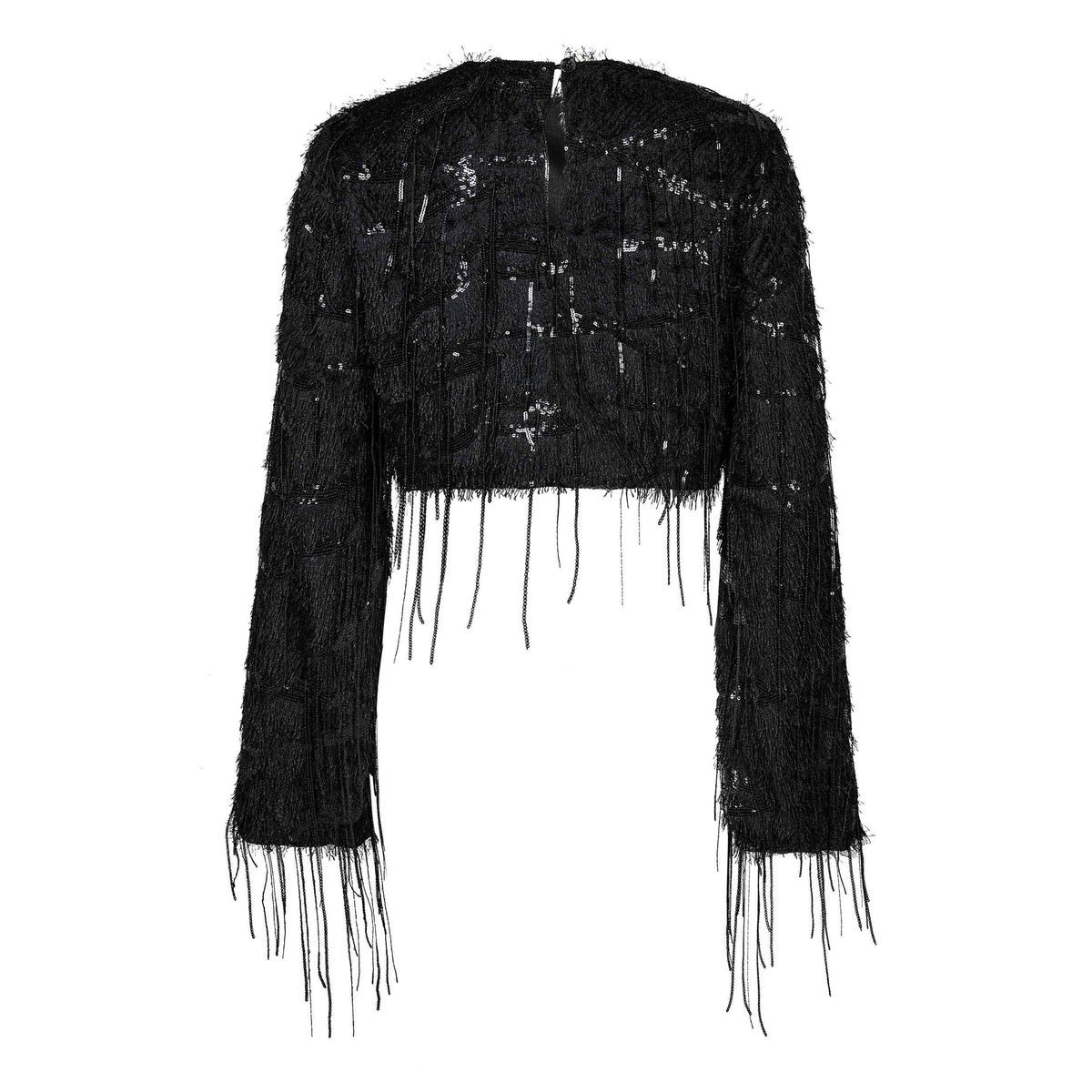 Sequin Fringe Blouse - Black