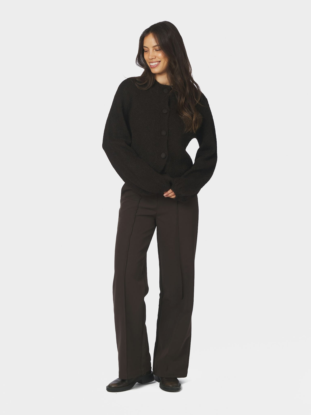 Gio Fluffy Knit Cardigan - Dark Brown