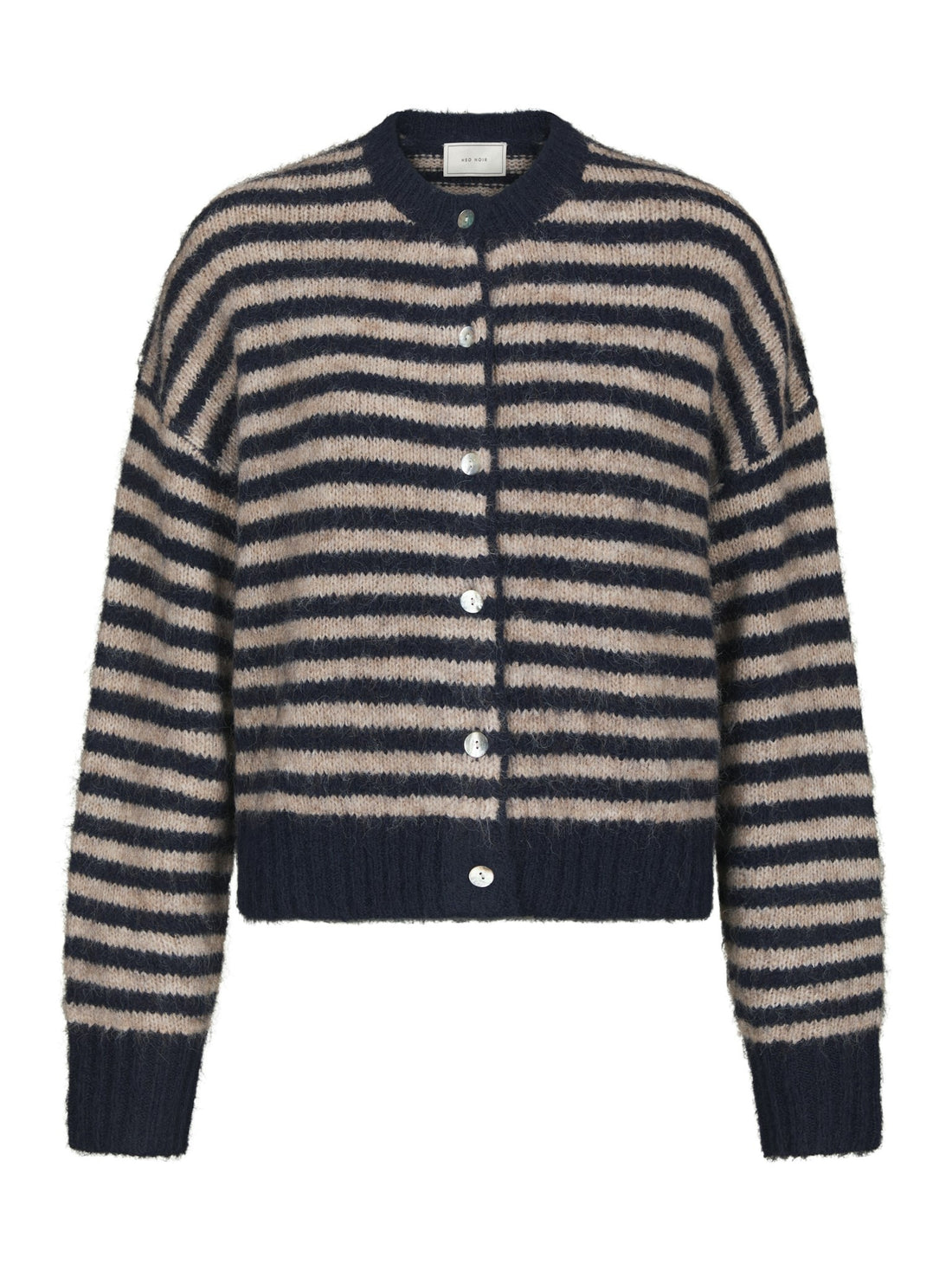 Isana Stripe Fluffy Knit Cardigan - Navy Striped Navy Striped