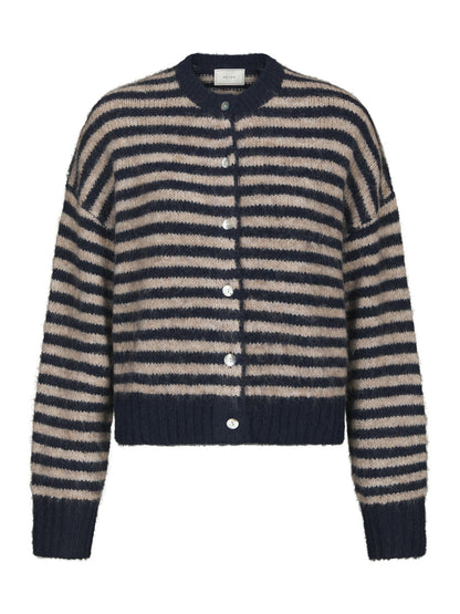 Isana Stripe Fluffy Knit Cardigan - Navy Striped Navy Striped
