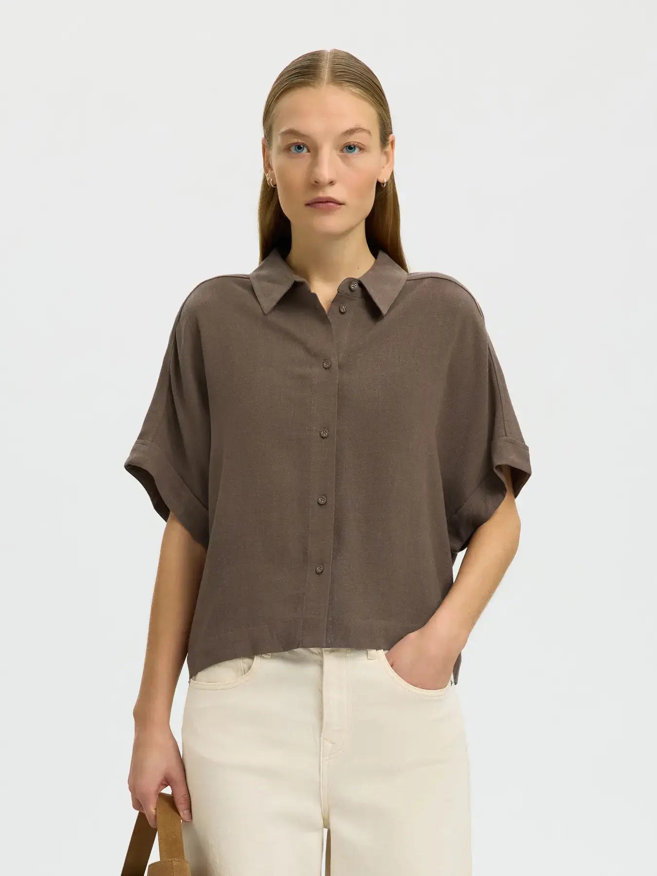 SLFviva SS Cropped Sun Shirt - Chocolate Chip