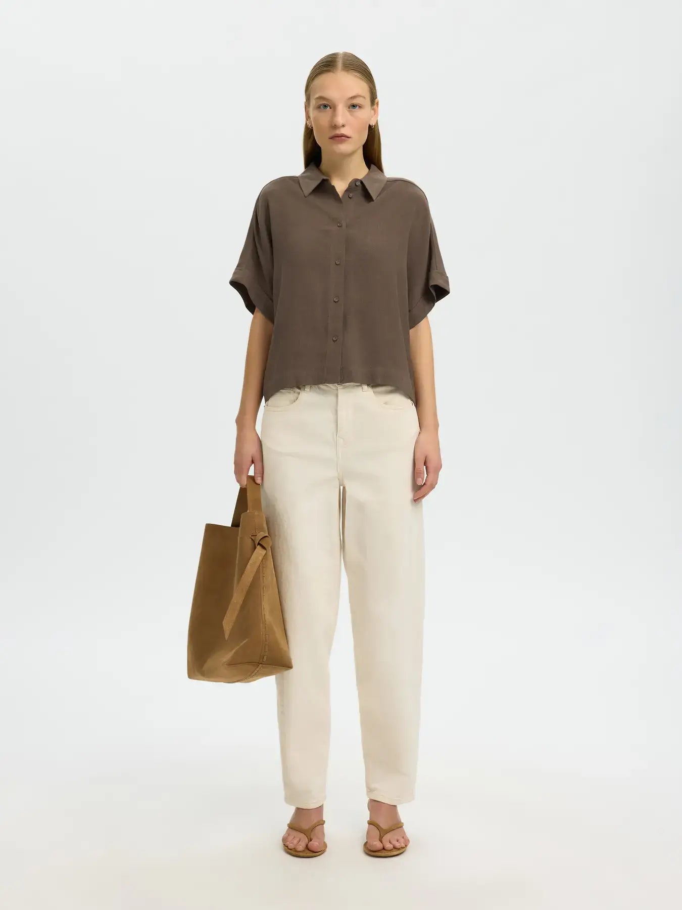 SLFviva SS Cropped Sun Shirt - Chocolate Chip