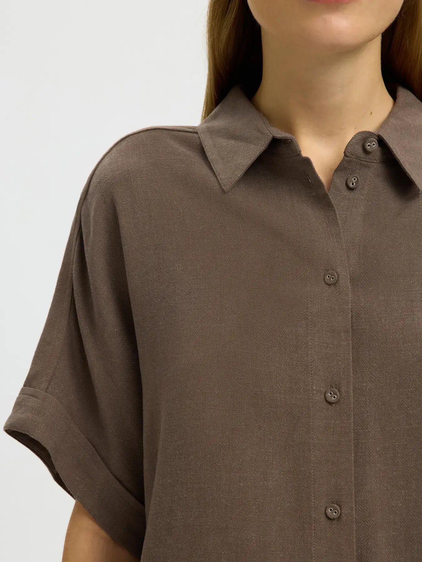 SLFviva SS Cropped Sun Shirt - Chocolate Chip