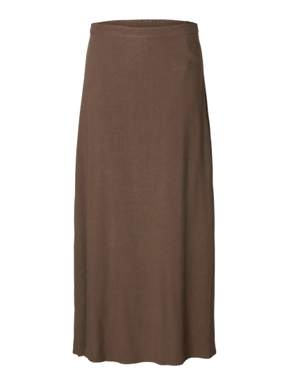 SLFviva HW Ankle Linen Blend Skirt - Chocolate Dip