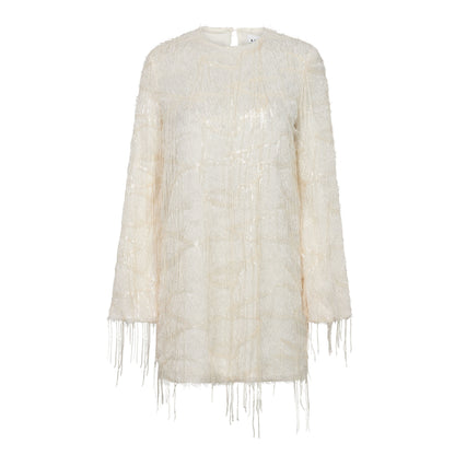Sequin Fringe Midi Dress - Pearl