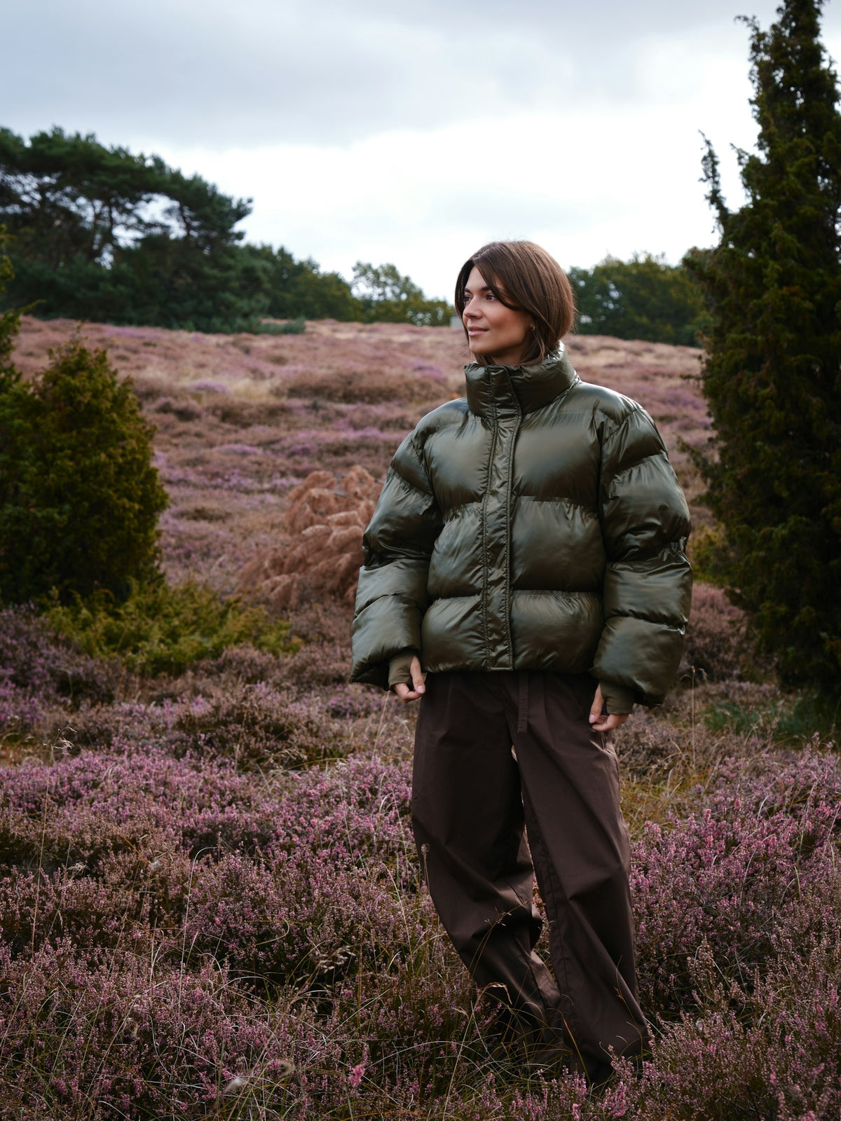 Rhea Shiny Puffer Jacket - Olive