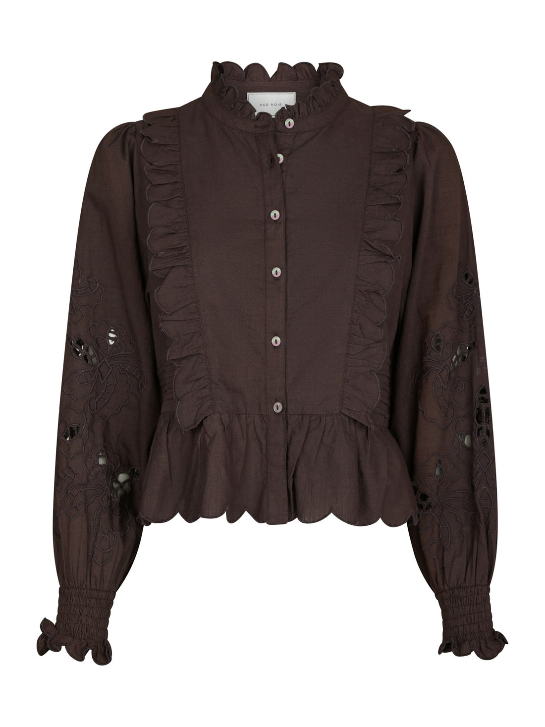 Petrine Embroidery Blouse - Dark Brown