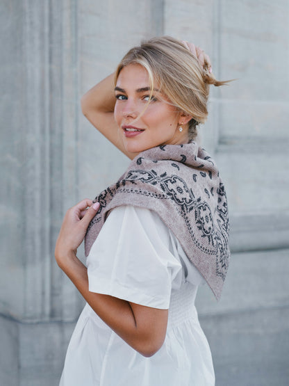 Adelina Paisley Knit Scarf - Beige Melange