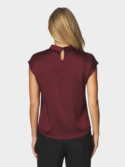 Fleur Drapy Satin Blouse - Burgundy