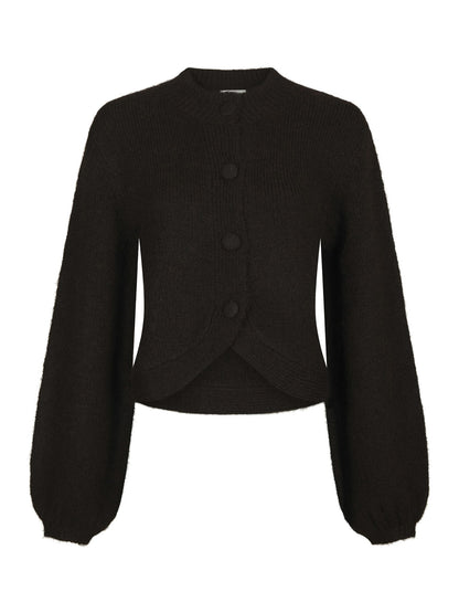 Gio Fluffy Knit Cardigan - Dark Brown